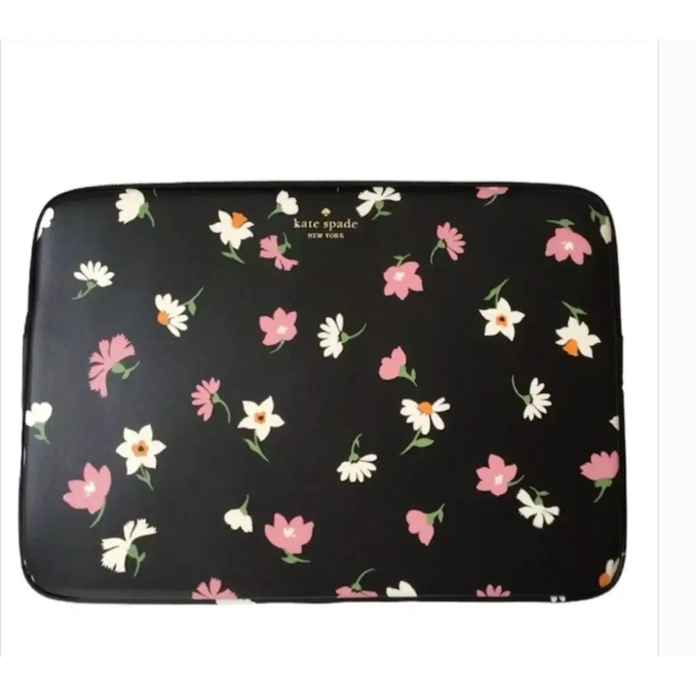 Kate Spade Floral Waltz Saffiano Leather Laptop Sleeve Black Multi 15